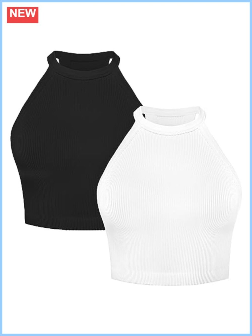 Ribbed Seamless Halter Neck Cropped Yoga Workout Tank Top